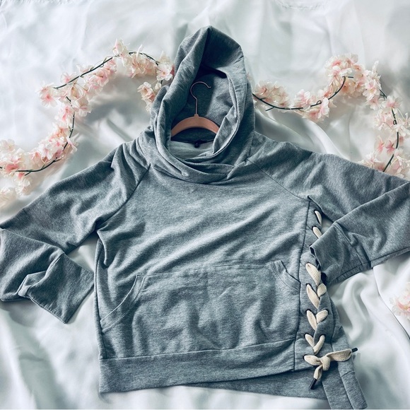 Asymmetrical Cowl Neck Hoodie with Side Tie Detail - Picture 4 of 8